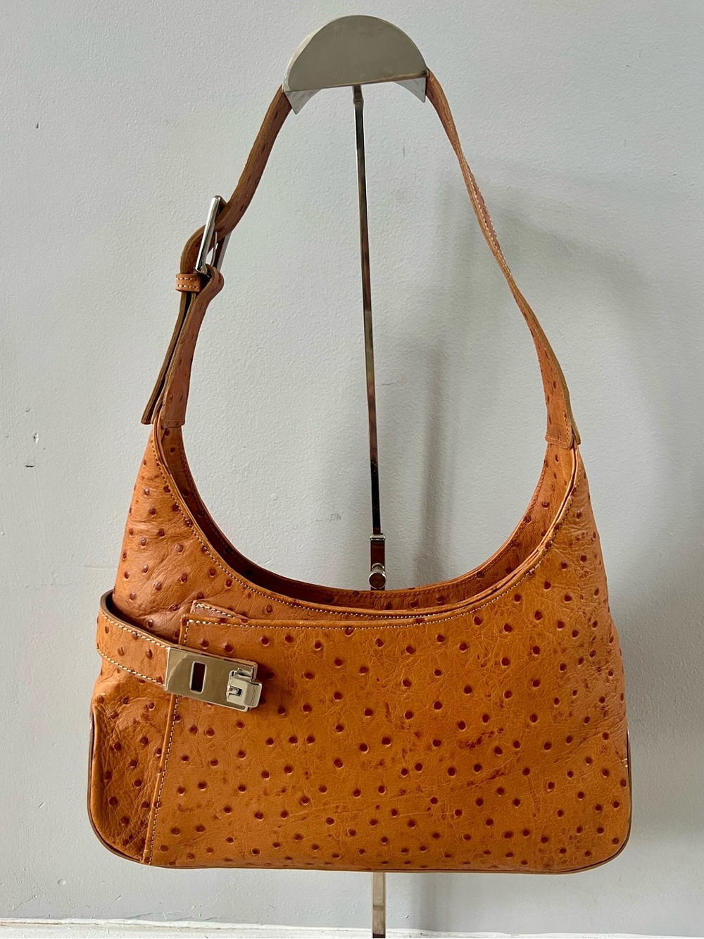 Vintage Lord & Taylor Faux Ostrich Shoulder Bag Brown Tan Camel Y2K Handbag